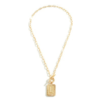 "L" Gold Tone Chain Link Necklace With Toggle Initial Charm