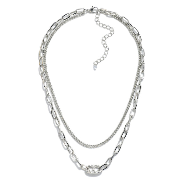 Layered Multi-Chain Link Necklace Featuring Anchor Chain Charm.