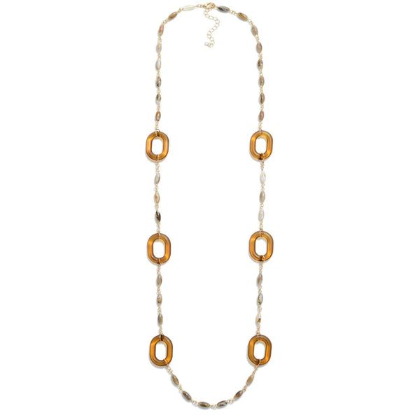 Long Acetate Bead and Chain Link Necklace.