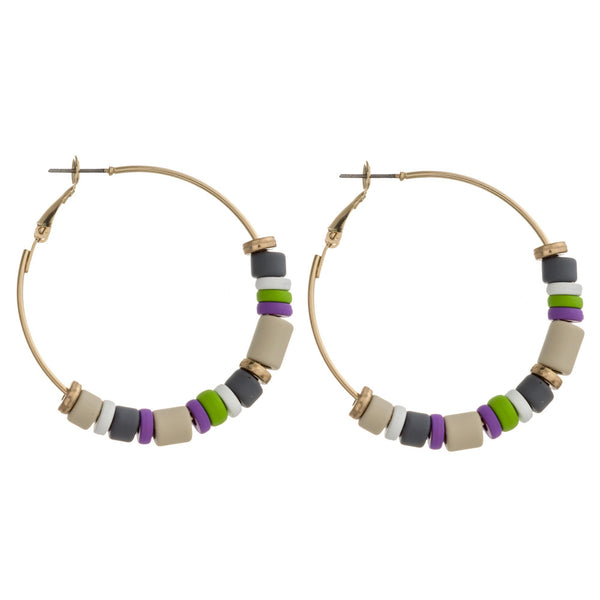 Color block beaded hoop earrings.