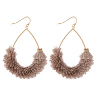 Dusty Pink Textured fringe tassel teardrop earrings.