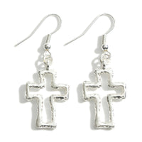 Silver Cross Drop Earrings.  - Approximately 2" Long