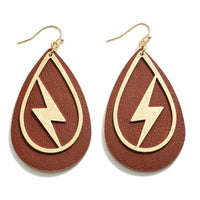 Leather Statement Earring With Lightning Bolt Overlay