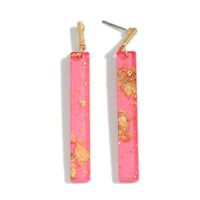 Resin Bar Drop Earrings Featuring Gold Foil and Gold Tone Accents