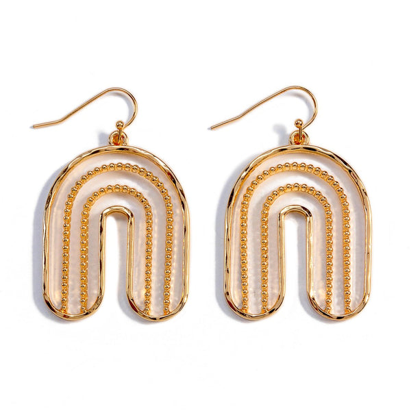 Gold Tone Hammered and Studded Arch Drop Earrings