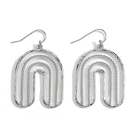 Silver Tone Hammered and Studded Arch Drop Earrings