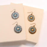 Etched Circle Drop Earrings With Turquoise Beading