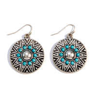 Etched Circle Drop Earrings With Turquoise Beading