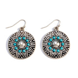 Etched Circle Drop Earrings With Turquoise Beading