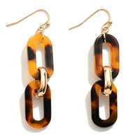 Tortoise Resin and Gold Tone Chain Link Drop Earrings