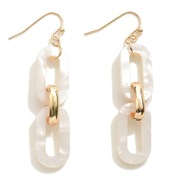 White Resin and Gold Tone Chain Link Drop Earrings