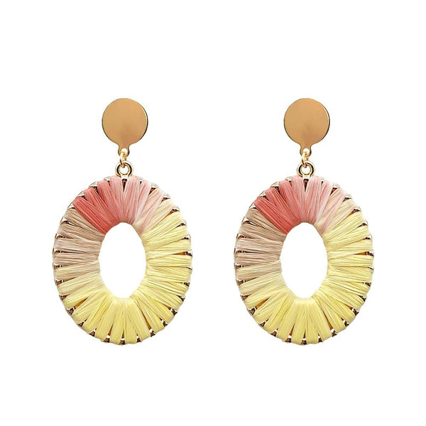 Sunset Raffia Weave Oval Drop Earrings