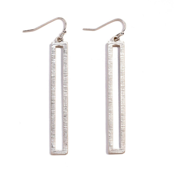 Textured Hollow Slim Rectangle Drop Earrings