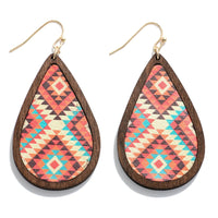 Wooden Teardrop Earring with Western Print.