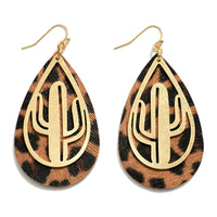 Leopard Print and Cactus Teardrop Earrings.