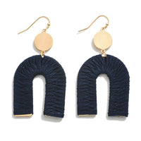 Gold Tone Leather Wrapped Arch Drop Earring