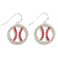 Silver Tone Rhinestone Baseball Drop Earrings