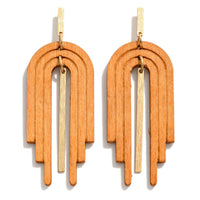 Natural Linked Wood Arch Drop Earrings With Gold Tone Accent