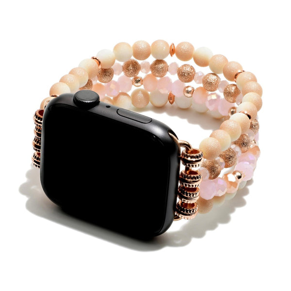 Rose Gold/Peach Modern Beaded Smart Watch Band Featuring Glitter Beads