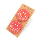 Pink Set of 2 Car Coasters Featuring Metallic Smile 'Take it Easy'