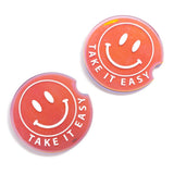 Pink Set of 2 Car Coasters Featuring Metallic Smile 'Take it Easy'