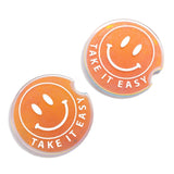 Sunset Set of 2 Car Coasters Featuring Metallic Smile 'Take it Easy'