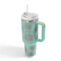 Mint Laser Engraved Sunflower Print 40oz Double Wall Stainless Steel Vacuum Tumbler With Handle