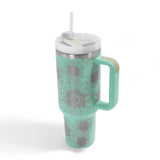 Mint Laser Engraved Sunflower Print 40oz Double Wall Stainless Steel Vacuum Tumbler With Handle