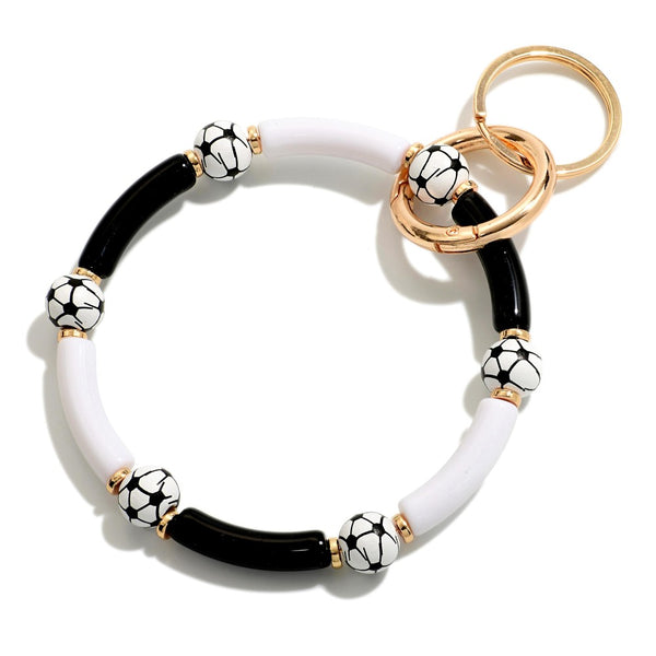 Soccer Tube Bead  Keychain  - Approximately 5" L