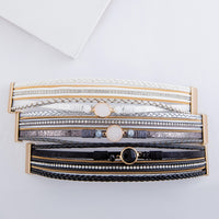 Braided Multi Strand Faux Leather Magnetic Bracelet Featuring Rhinestone and Stone Details.