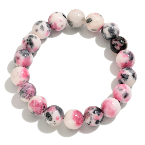 Semi-Precious Tree Agate Beaded Stretch Bracelet  - Approximately 3" Diameter