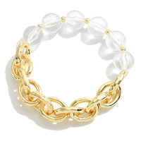 Gold Chain And Clear Beaded Stretch Bracelet