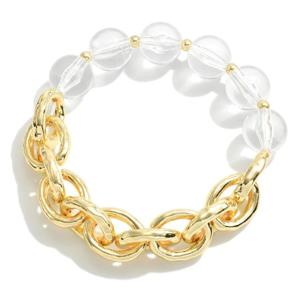 Gold Chain And Clear Beaded Stretch Bracelet