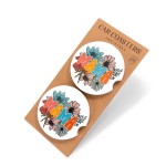 Set of 2 Stoneware Coasters Featuring Bright Flower 'MAMA' Print